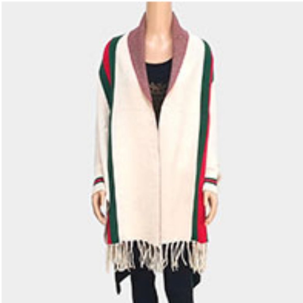 Green and Red Strip Sleeved wrap in Cream